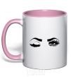 Mug with a colored handle Wink light-pink фото