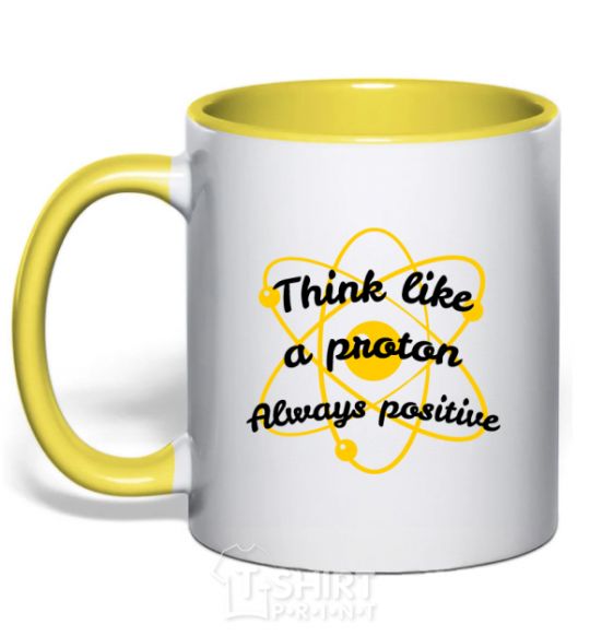 Mug with a colored handle Think like a proton yellow фото