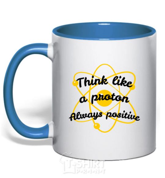 Mug with a colored handle Think like a proton royal-blue фото