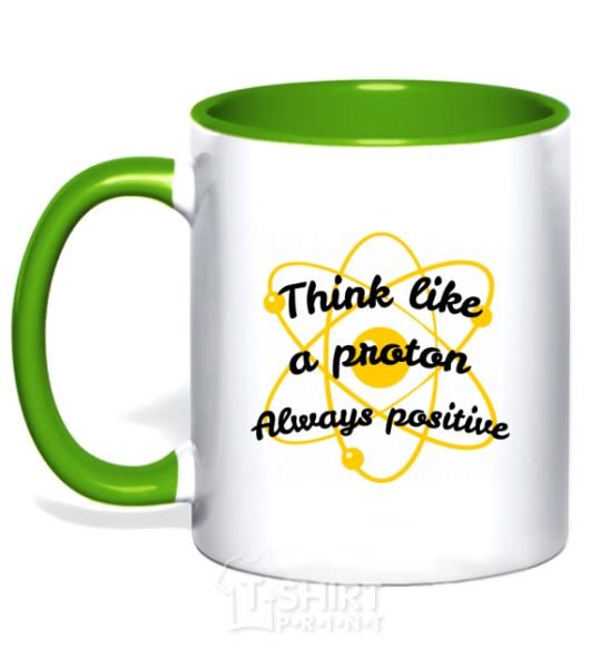Mug with a colored handle Think like a proton kelly-green фото