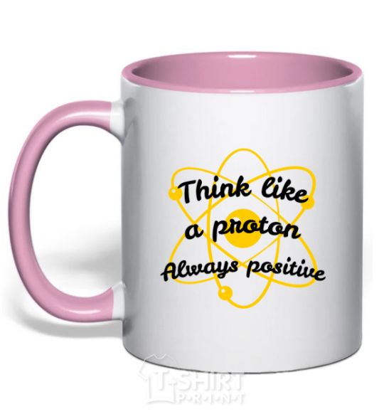 Mug with a colored handle Think like a proton light-pink фото