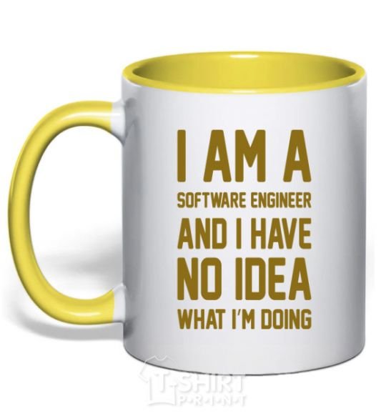 Mug with a colored handle I'm a software engineer yellow фото