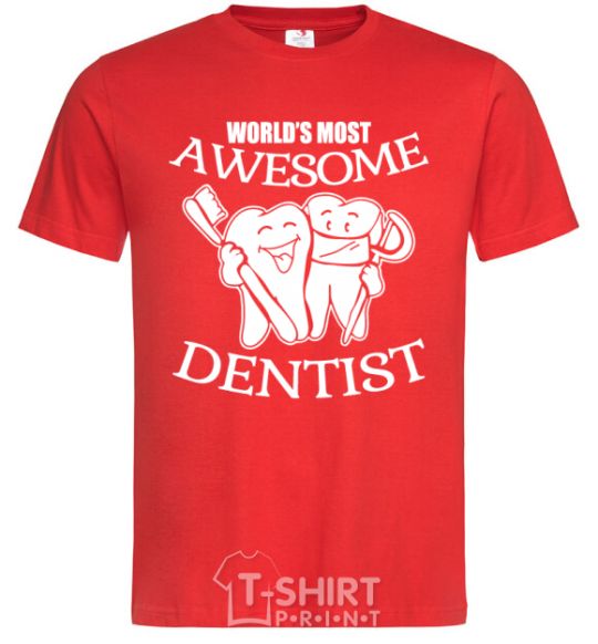 Мужская футболка World's most awesome dentist Красный фото