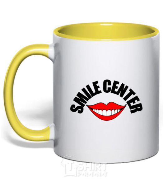 Mug with a colored handle Smile center yellow фото