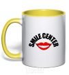 Mug with a colored handle Smile center yellow фото