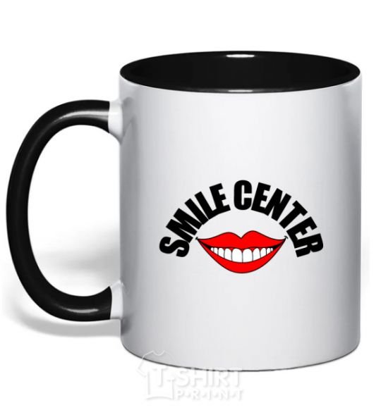 Mug with a colored handle Smile center black фото