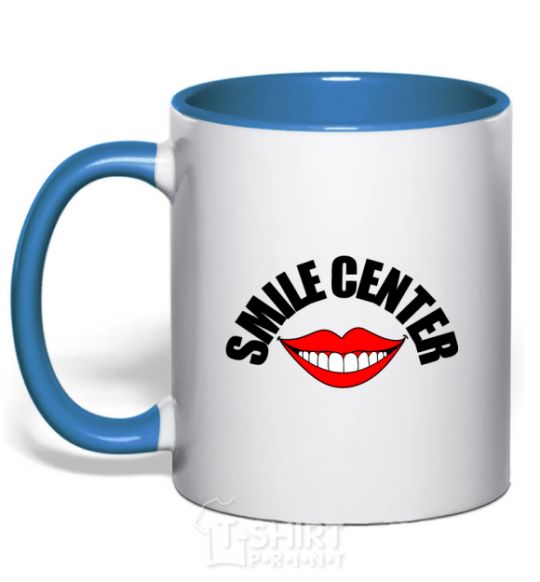 Mug with a colored handle Smile center royal-blue фото