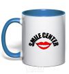 Mug with a colored handle Smile center royal-blue фото