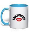 Mug with a colored handle Smile center sky-blue фото