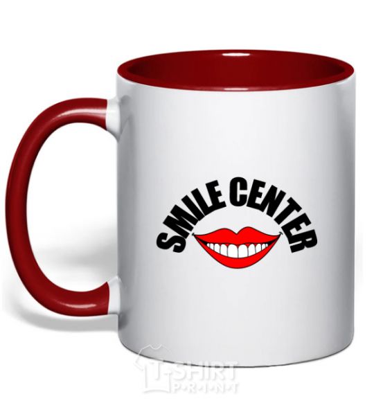 Mug with a colored handle Smile center red фото