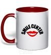 Mug with a colored handle Smile center red фото