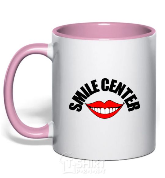 Mug with a colored handle Smile center light-pink фото