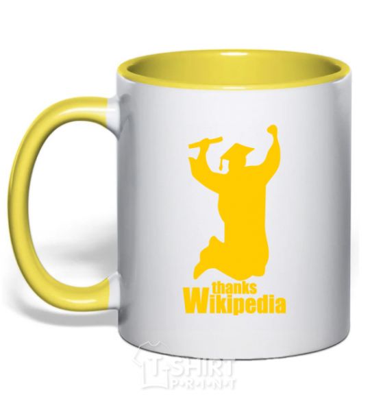 Mug with a colored handle Thanks Wikipedia yellow фото