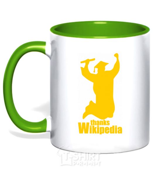 Mug with a colored handle Thanks Wikipedia kelly-green фото