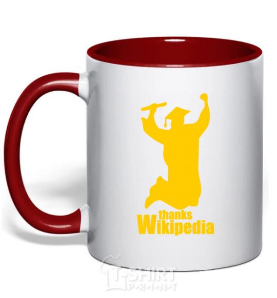 Mug with a colored handle Thanks Wikipedia red фото