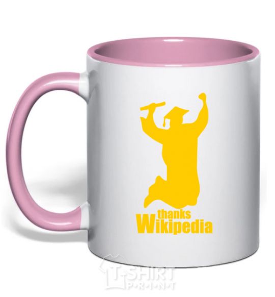 Mug with a colored handle Thanks Wikipedia light-pink фото