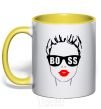 Mug with a colored handle Lady boss yellow фото