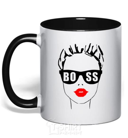 Mug with a colored handle Lady boss black фото
