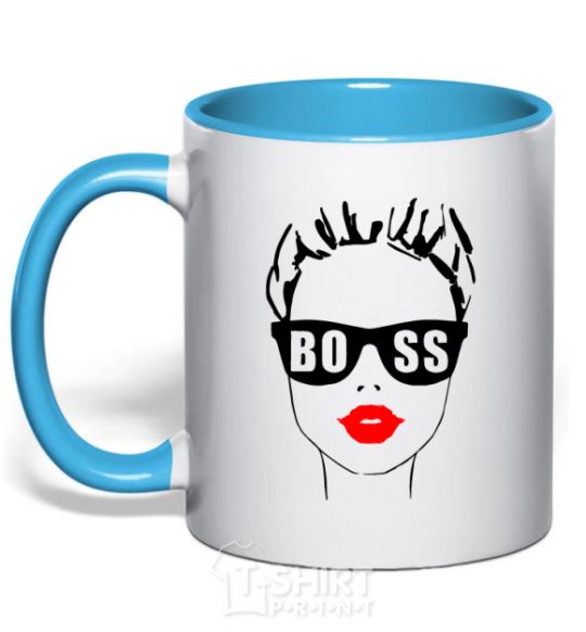 Mug with a colored handle Lady boss sky-blue фото