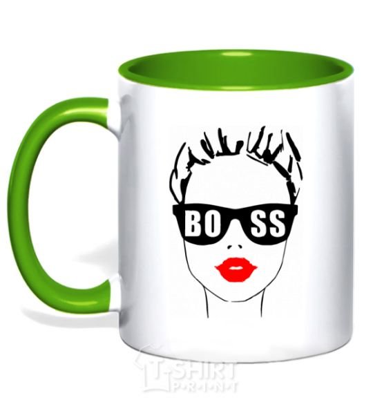 Mug with a colored handle Lady boss kelly-green фото