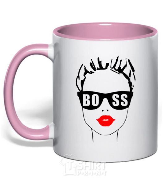 Mug with a colored handle Lady boss light-pink фото