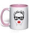 Mug with a colored handle Lady boss light-pink фото