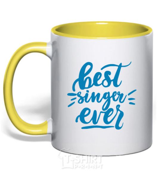 Mug with a colored handle Best singer ever yellow фото