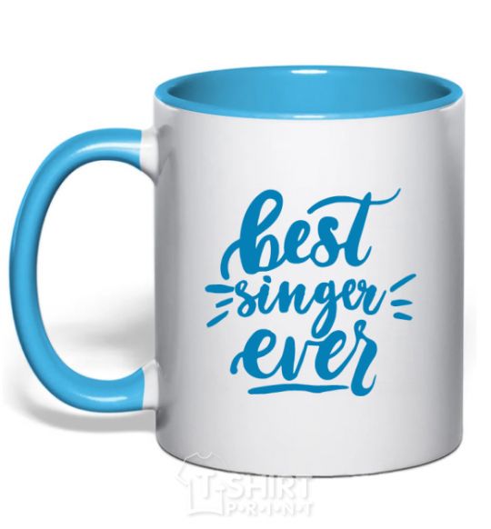 Mug with a colored handle Best singer ever sky-blue фото