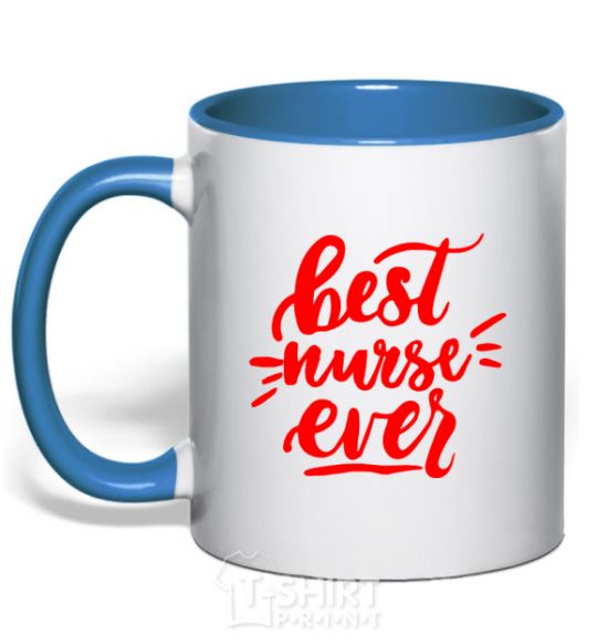 Mug with a colored handle Best nurse ever royal-blue фото