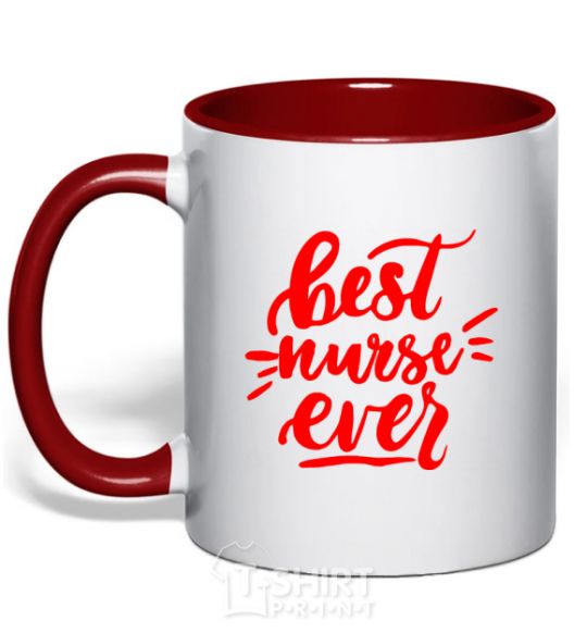 Mug with a colored handle Best nurse ever red фото