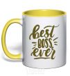 Mug with a colored handle Best boss ever yellow фото