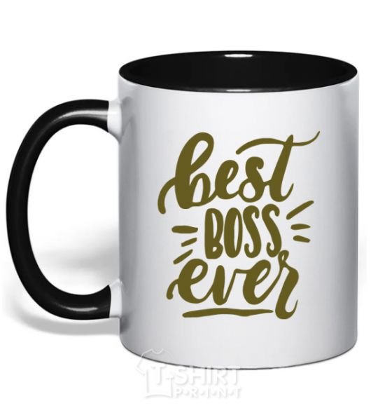 Mug with a colored handle Best boss ever black фото