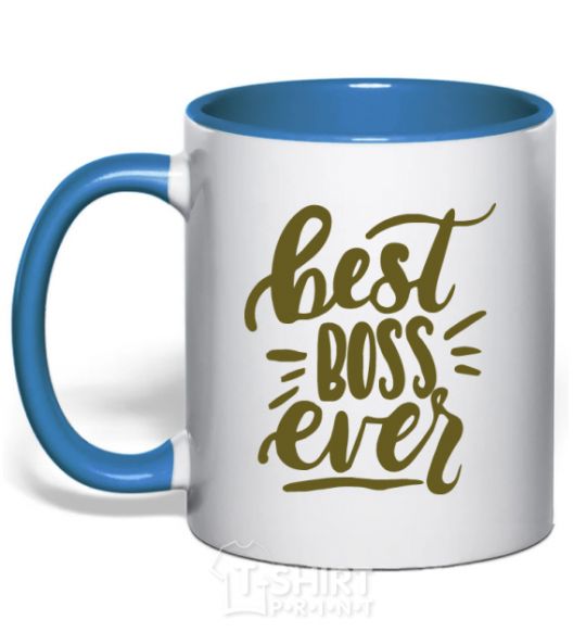 Mug with a colored handle Best boss ever royal-blue фото