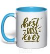 Mug with a colored handle Best boss ever sky-blue фото