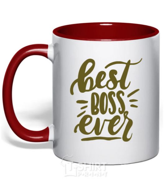 Mug with a colored handle Best boss ever red фото