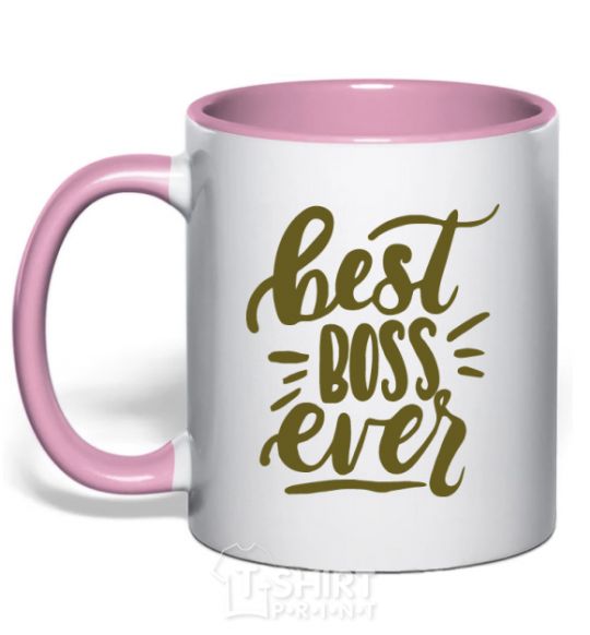 Mug with a colored handle Best boss ever light-pink фото