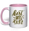 Mug with a colored handle Best boss ever light-pink фото