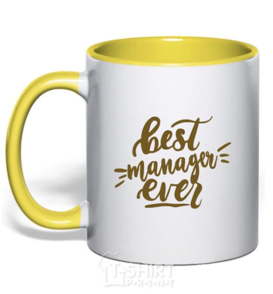 Mug with a colored handle Best manager ever yellow фото