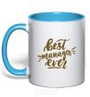 Mug with a colored handle Best manager ever sky-blue фото