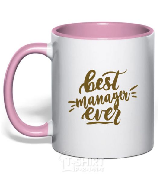 Mug with a colored handle Best manager ever light-pink фото