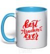 Mug with a colored handle Best teacher ever text sky-blue фото