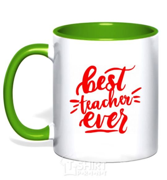 Mug with a colored handle Best teacher ever text kelly-green фото