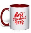 Mug with a colored handle Best teacher ever text red фото