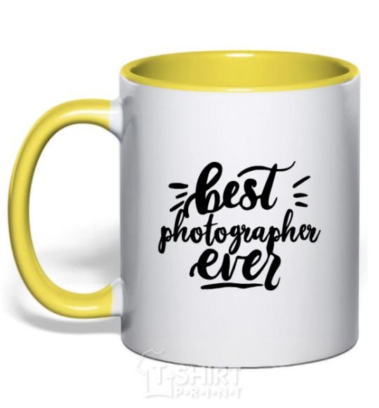 Mug with a colored handle Best photographer ever yellow фото