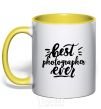 Mug with a colored handle Best photographer ever yellow фото