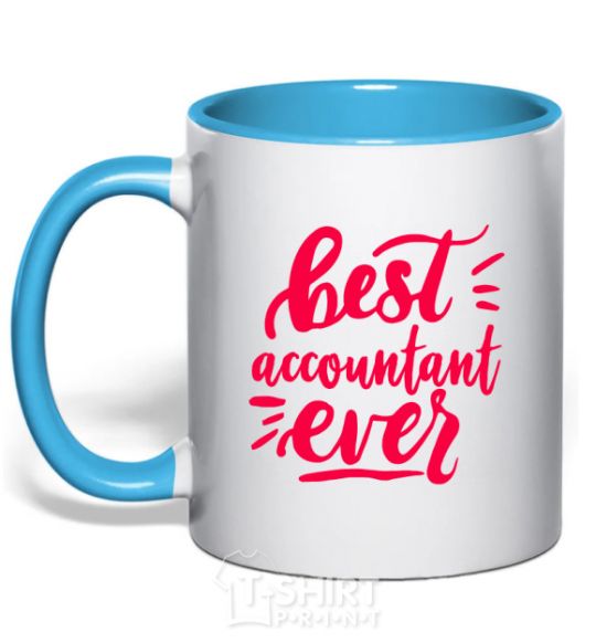 Mug with a colored handle Best accountent ever sky-blue фото