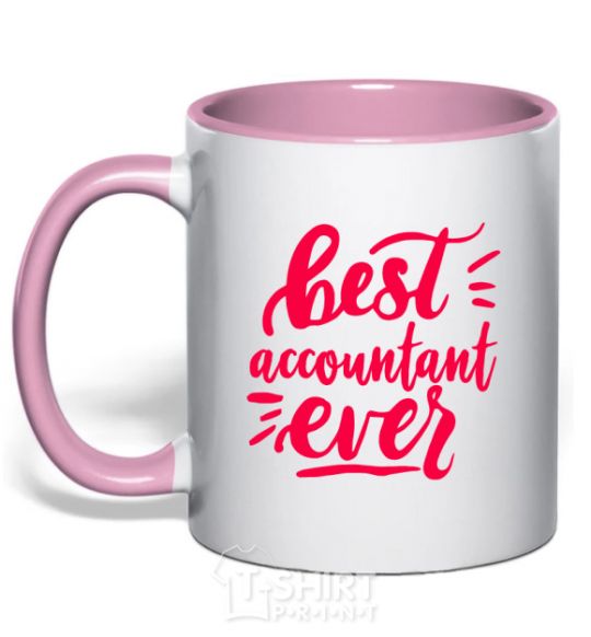 Mug with a colored handle Best accountent ever light-pink фото