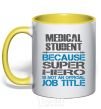 Mug with a colored handle Medical student because super hero yellow фото