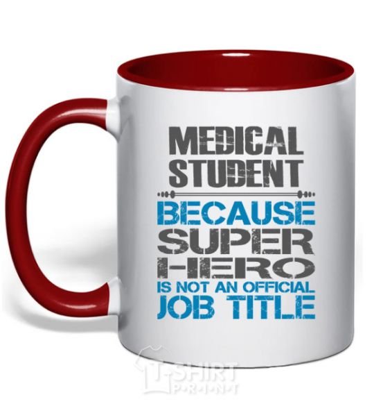 Mug with a colored handle Medical student because super hero red фото