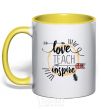 Mug with a colored handle Love teach inspire yellow фото
